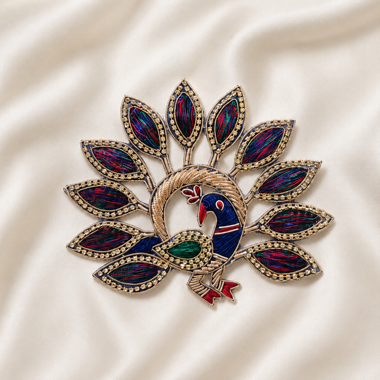 Handcrafted Peacock Motif Embroidered Patch with Beadwork (Set Of 12/24 Pieces)