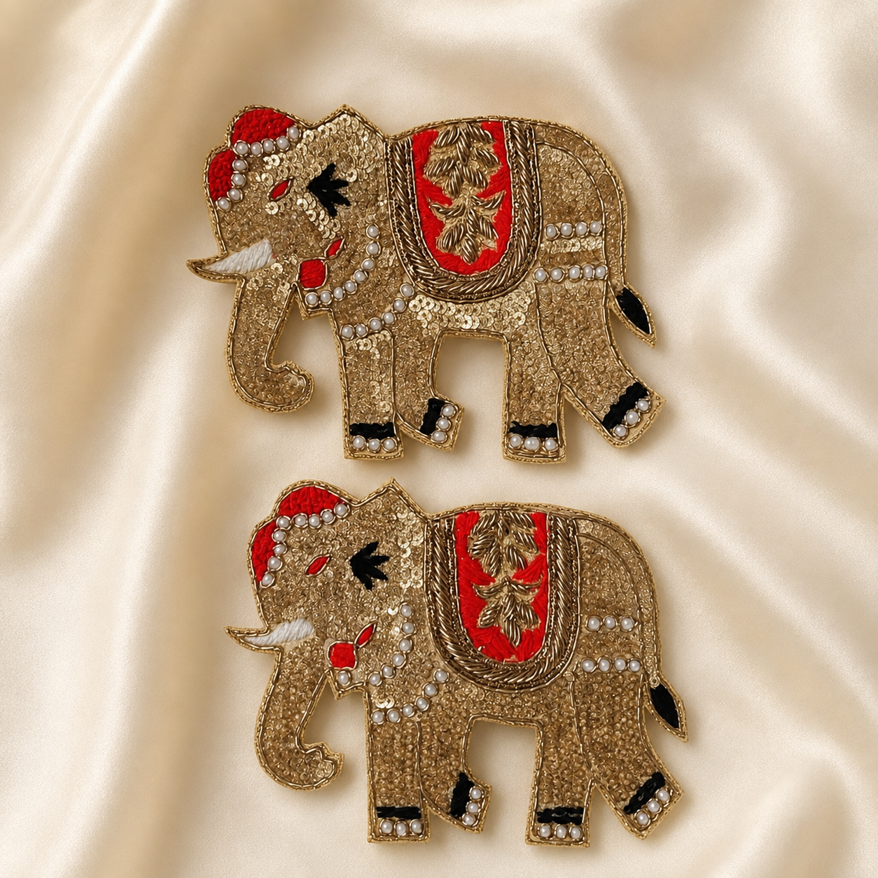 Handcrafted Elephant Zardozi Embroidered Patch