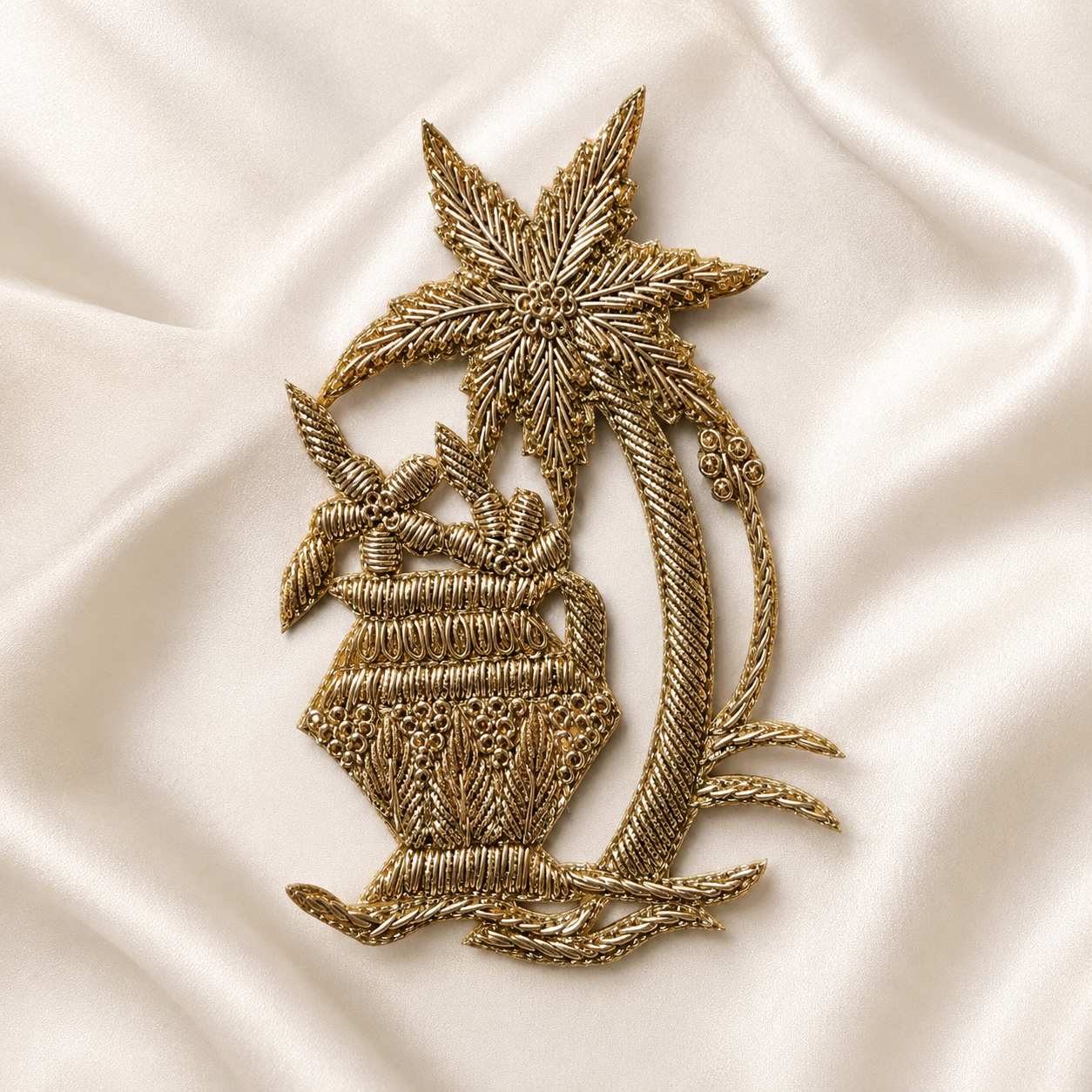 Handcrafted Palm Tree and Decorative Pot Embroidered Patch