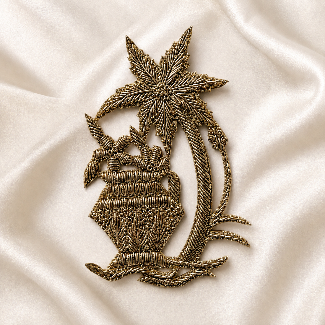 Handcrafted Palm Tree and Decorative Pot Embroidered Patch