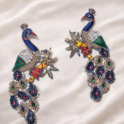 Handcrafted Peacock Motif Embroidered Patch Set