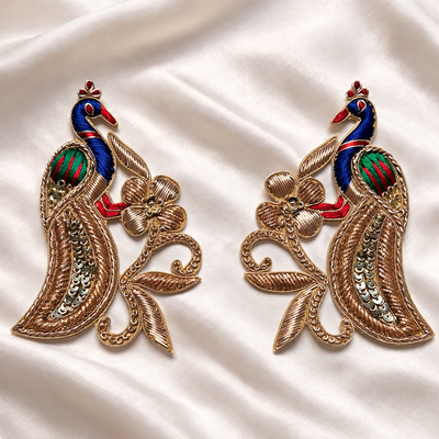Luxury Handcrafted Peacock Embroidered Applique Patch