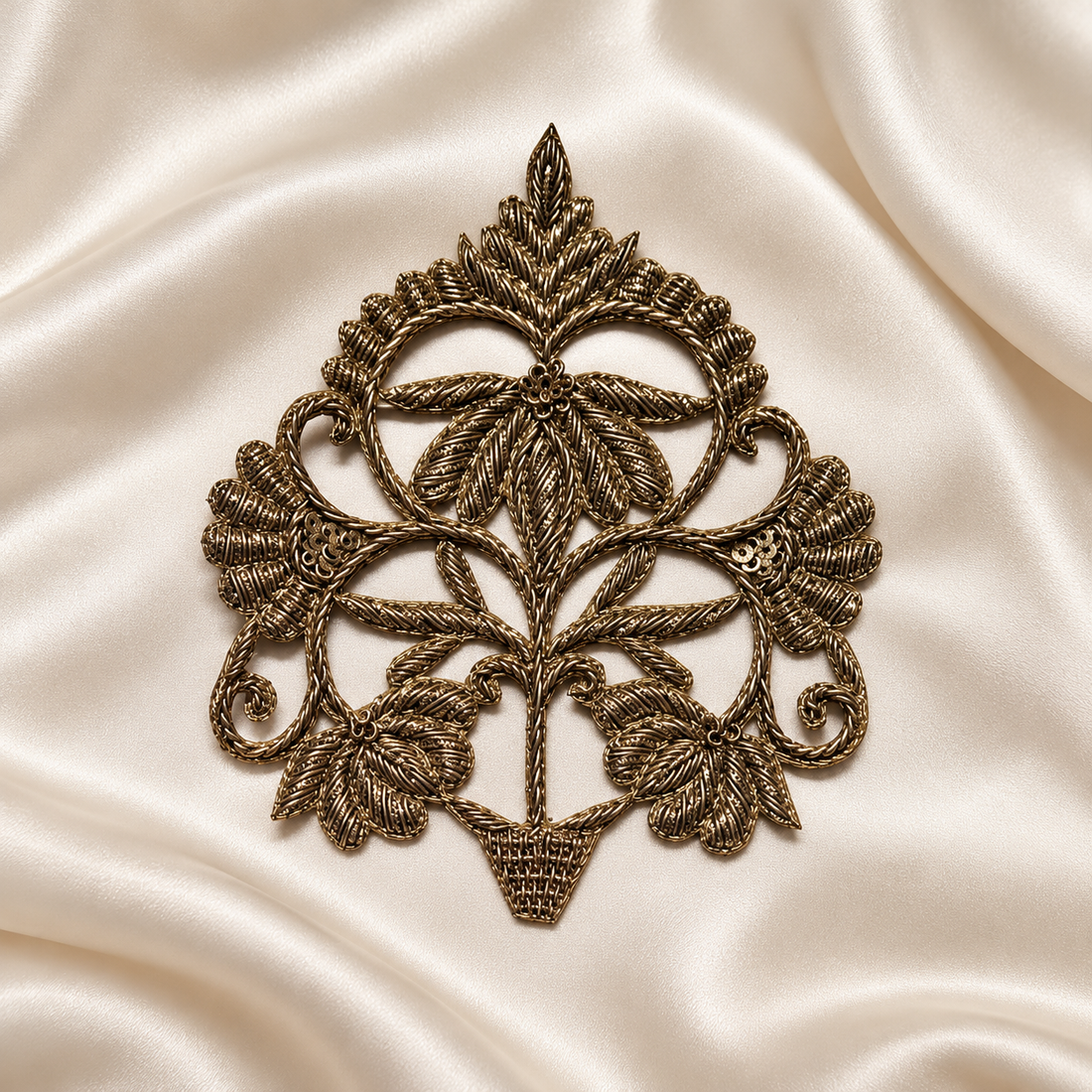 Floral Zardozi Embroidered Patch with Intricate Leaf