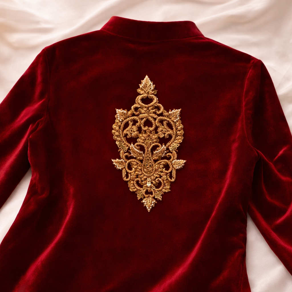 Luxury Handcrafted Gold Zari Embroidered Applique Patch