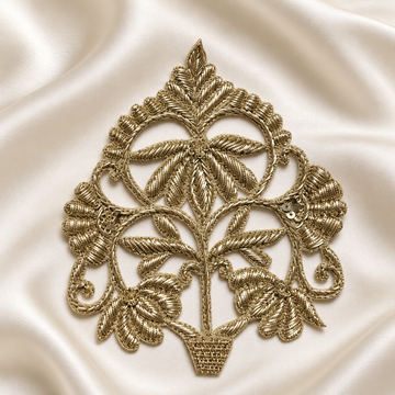 Floral Zardozi Embroidered Patch with Intricate Leaf