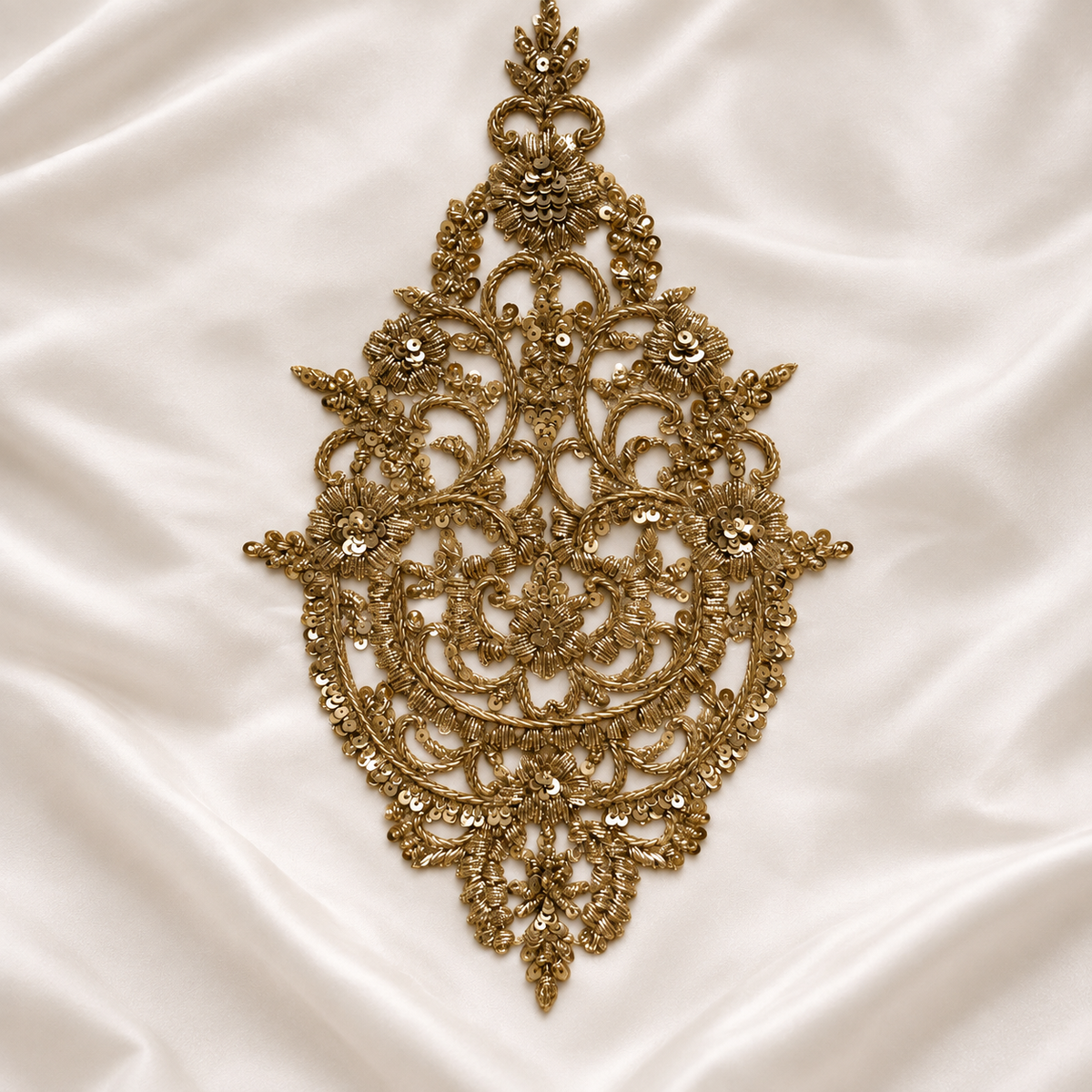 Handcrafted Silver Zardozi Floral Patch