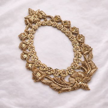 Luxury Handcrafted Gold Zari Floral Neck Applique Patch