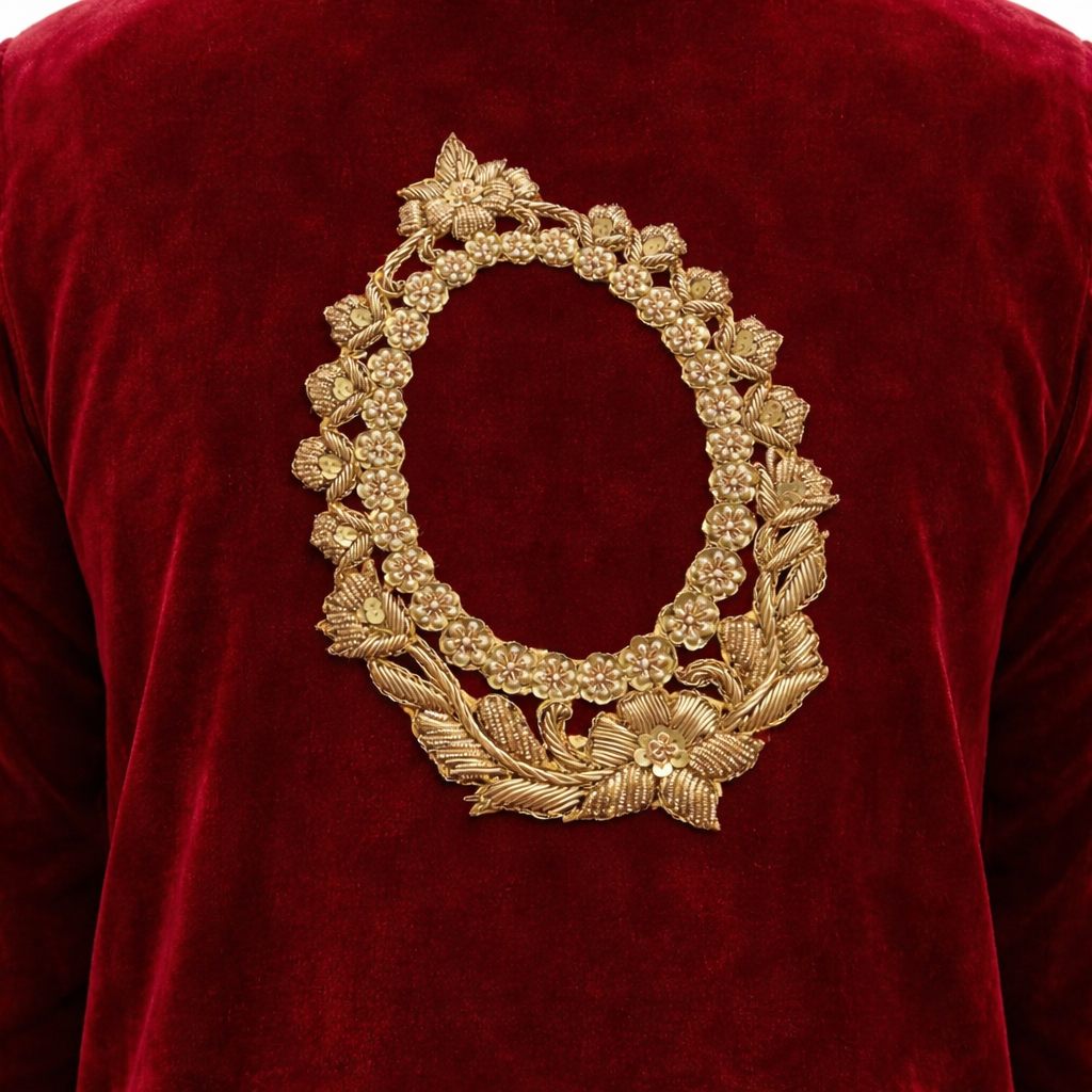 Luxury Handcrafted Gold Zari Floral Neck Applique Patch