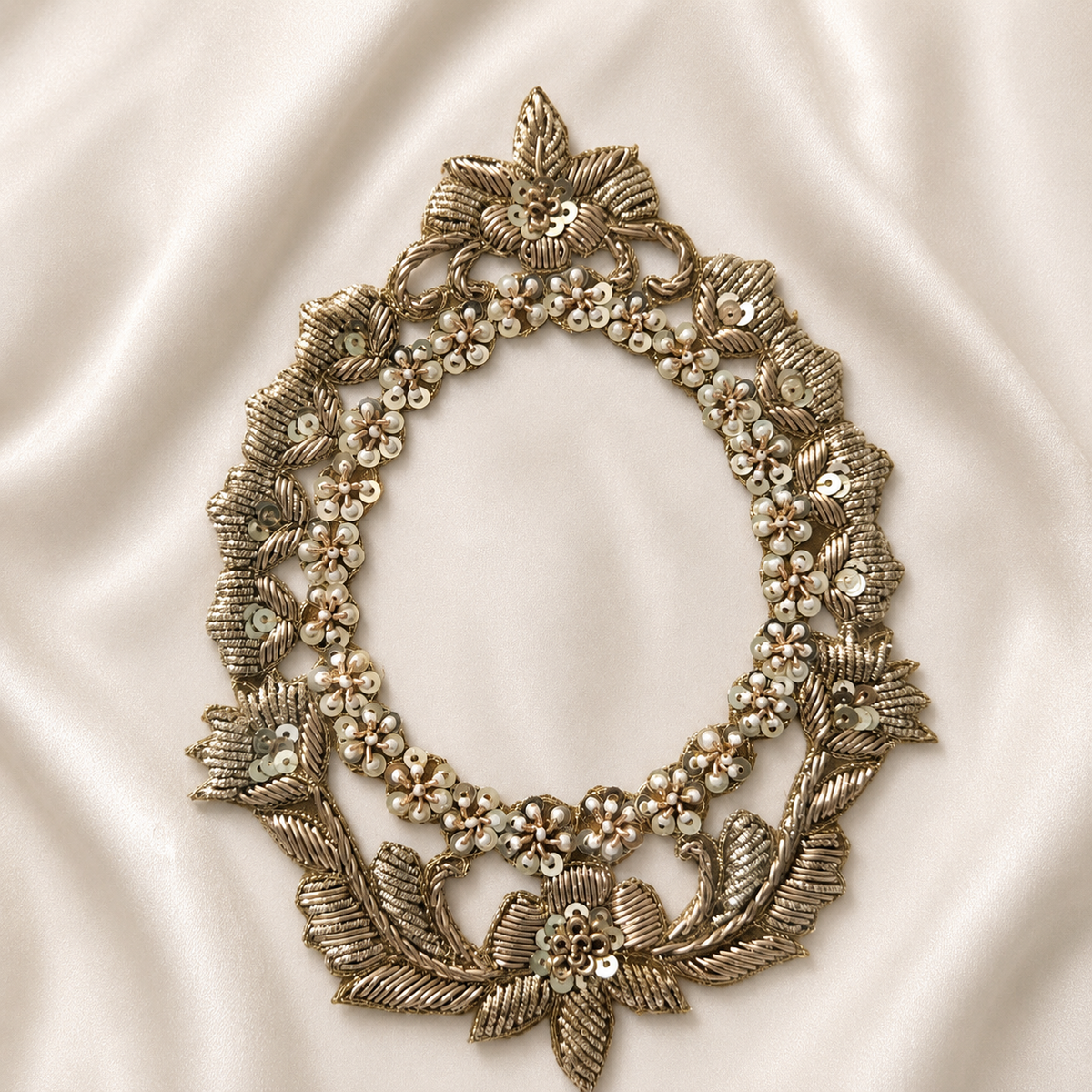 Luxury Handcrafted Gold Zari Floral Neck Applique Patch