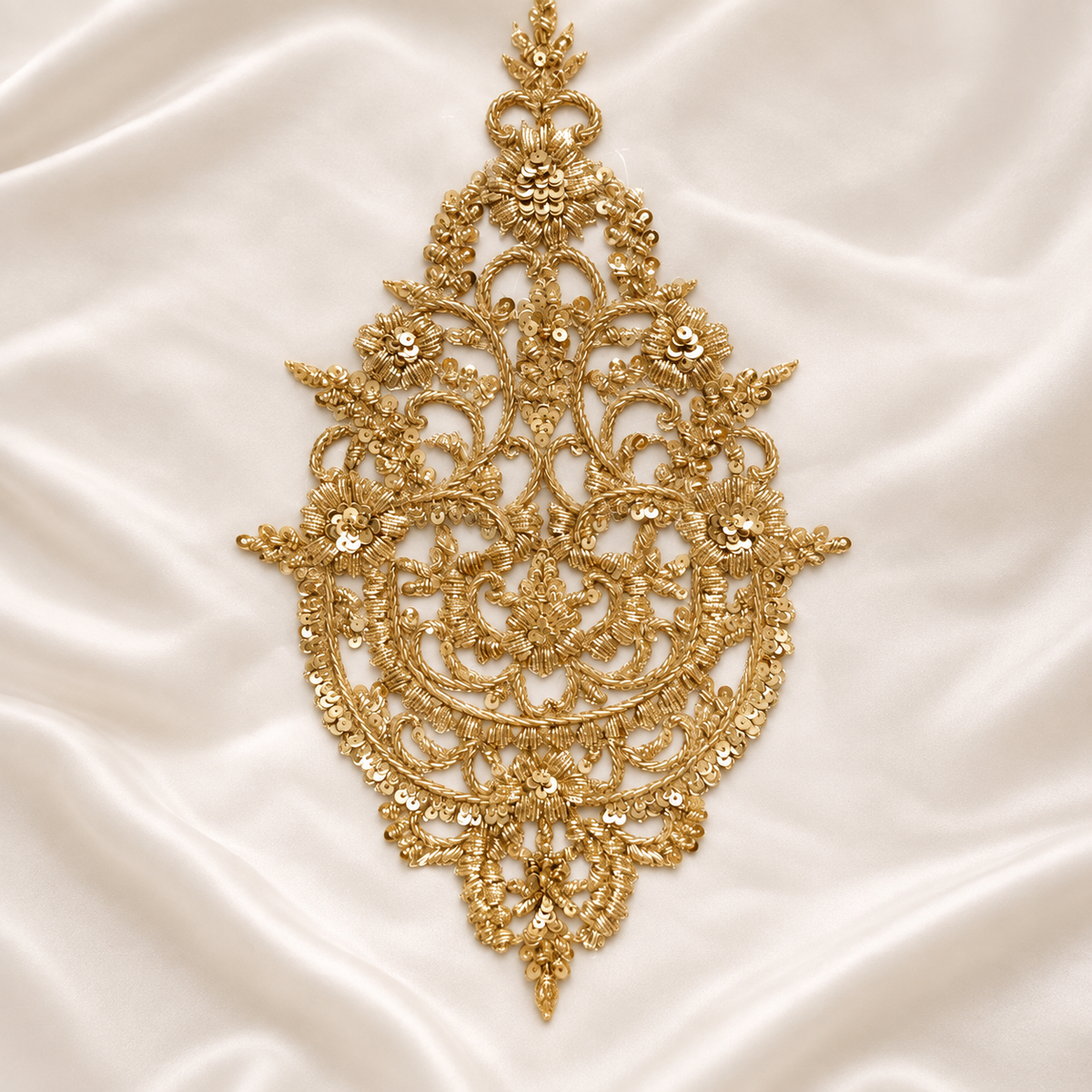 Handcrafted Silver Zardozi Floral Patch