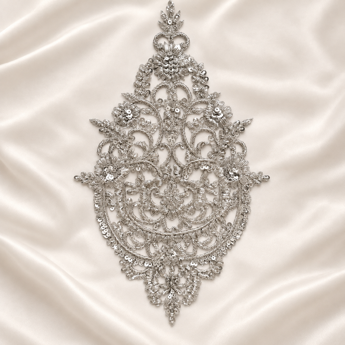 Handcrafted Silver Zardozi Floral Patch