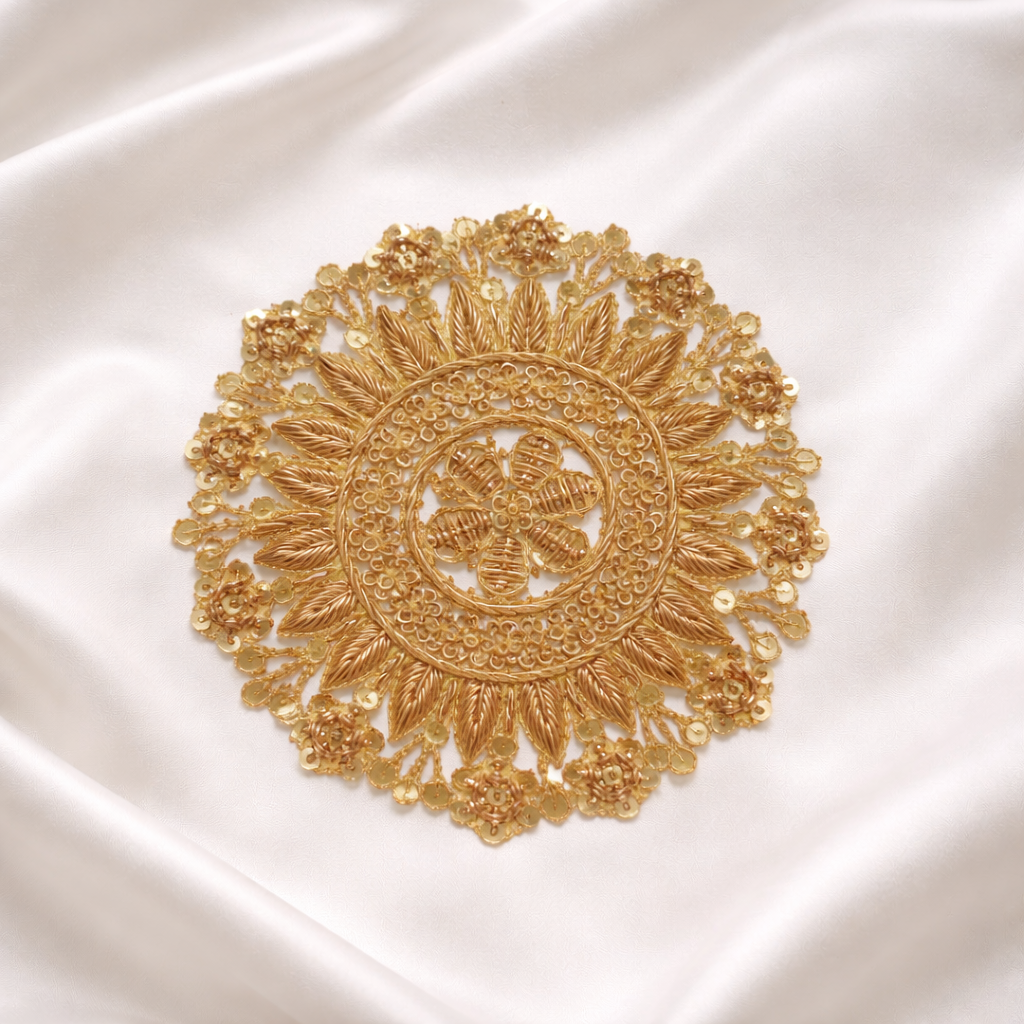 Luxury Handcrafted Gold Zari Circular Applique Patch
