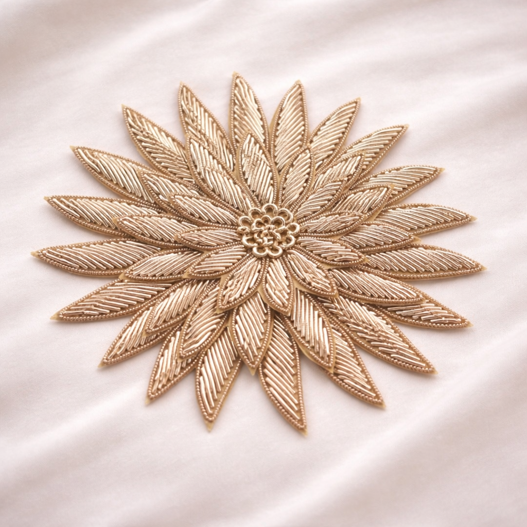 Luxury Handcrafted Gold Zari Floral Applique Patch