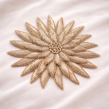 Luxury Handcrafted Gold Zari Floral Applique Patch
