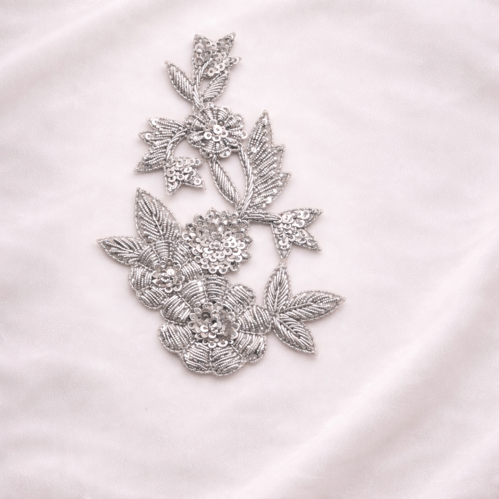 Luxury Handcrafted Zari Floral Applique Patch