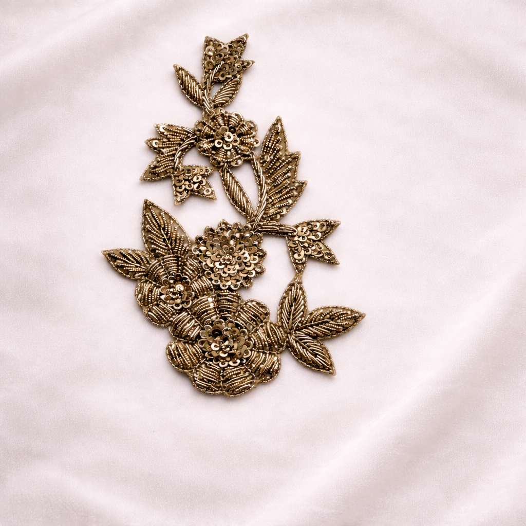Luxury Handcrafted Zari Floral Applique Patch