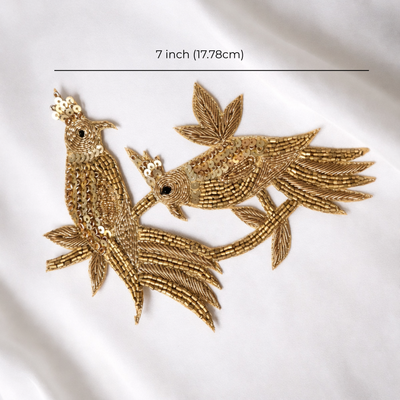 Handcrafted Dual Bird Motif Zardozi Patch hover image