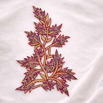 Multicolor Beaded Leaf Embroidery Patch