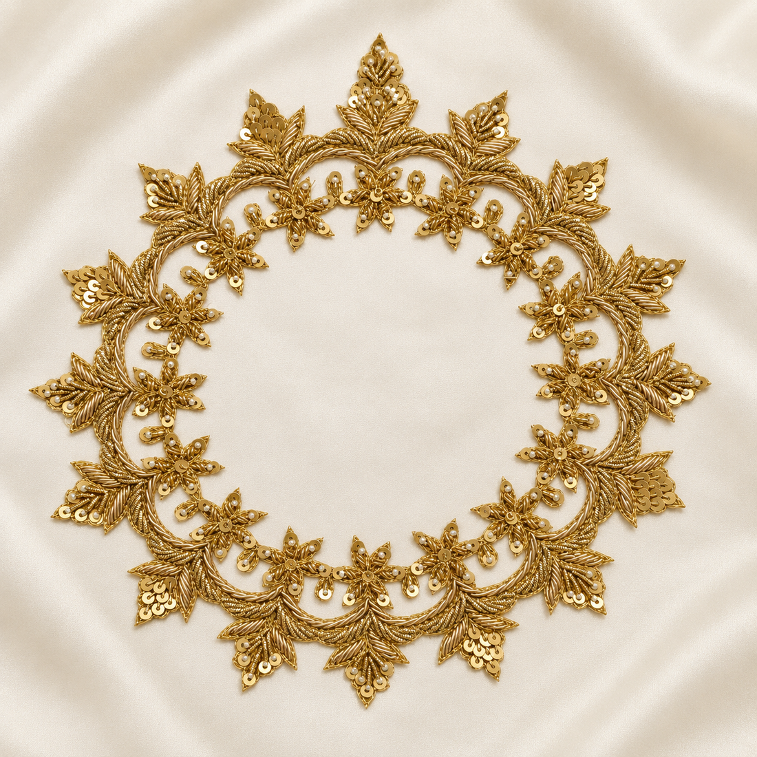 Floral Vine Sequin and Pearl Bead Embroidered Neckline Patch