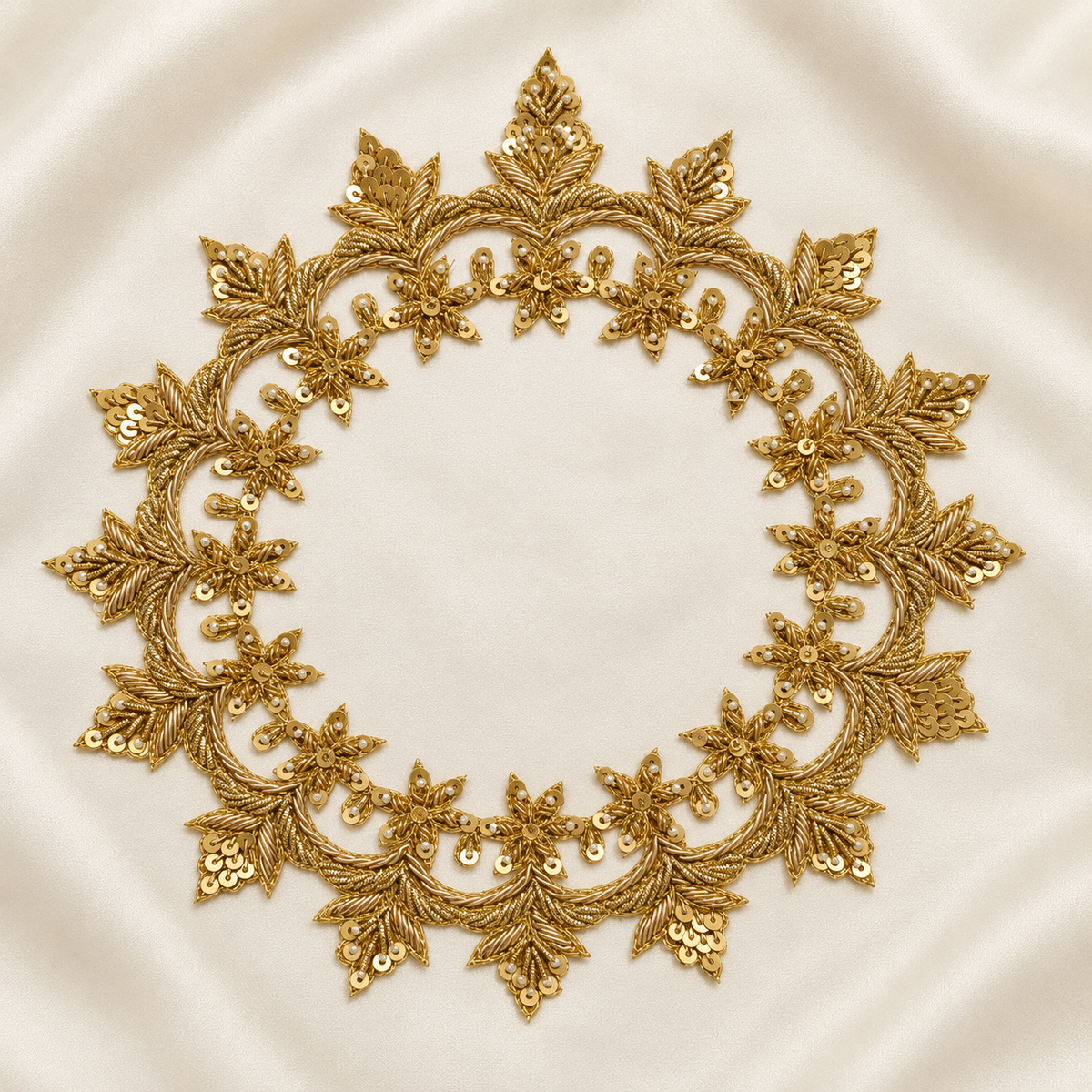 Floral Vine Sequin and Pearl Bead Embroidered Neckline Patch