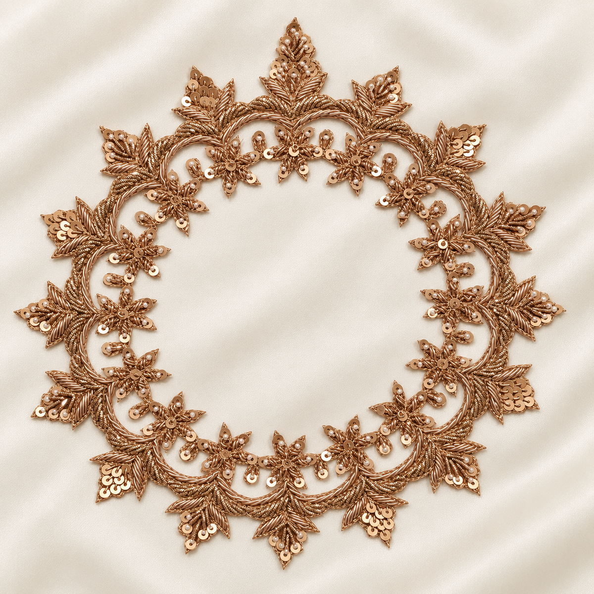 Floral Vine Sequin and Pearl Bead Embroidered Neckline Patch