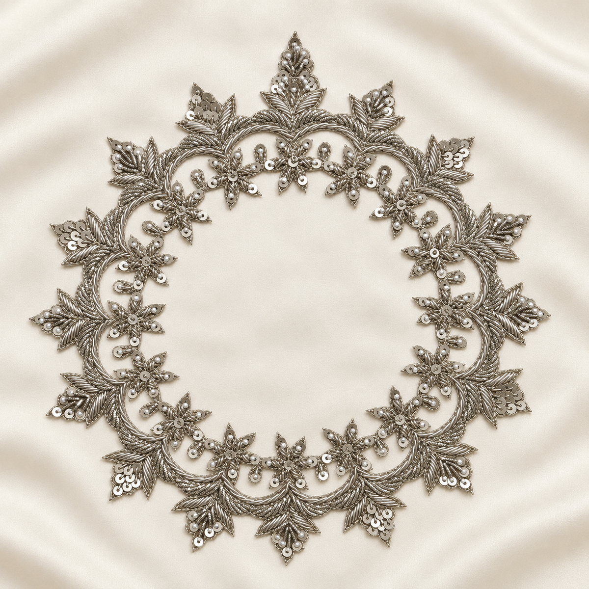Floral Vine Sequin and Pearl Bead Embroidered Neckline Patch