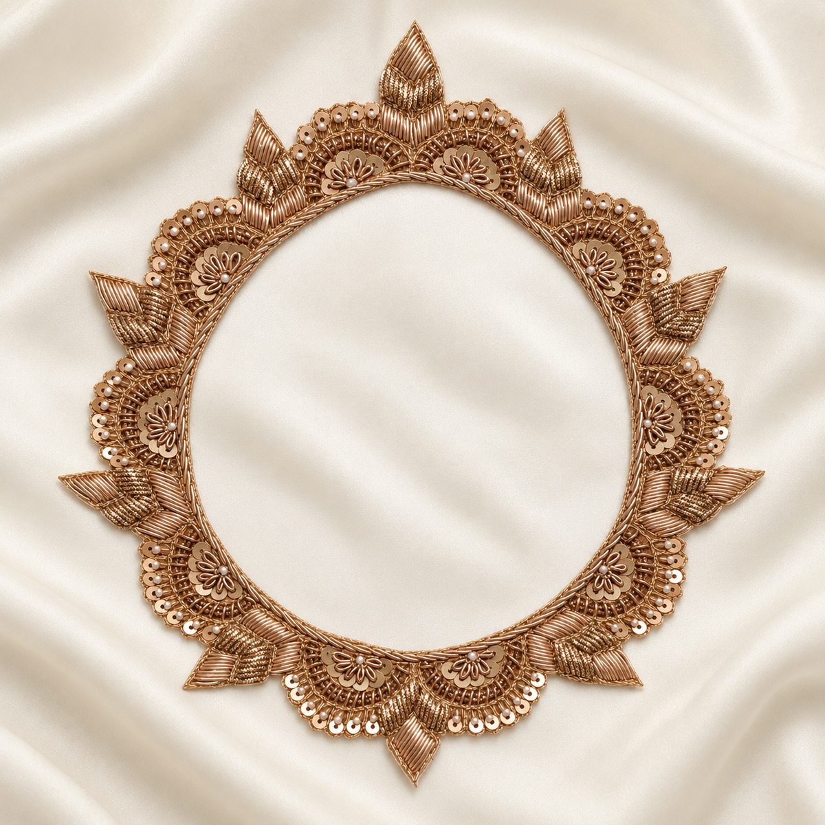 Scalloped Floral Sequin and Pearl Bead Embroidered Neckline Patch