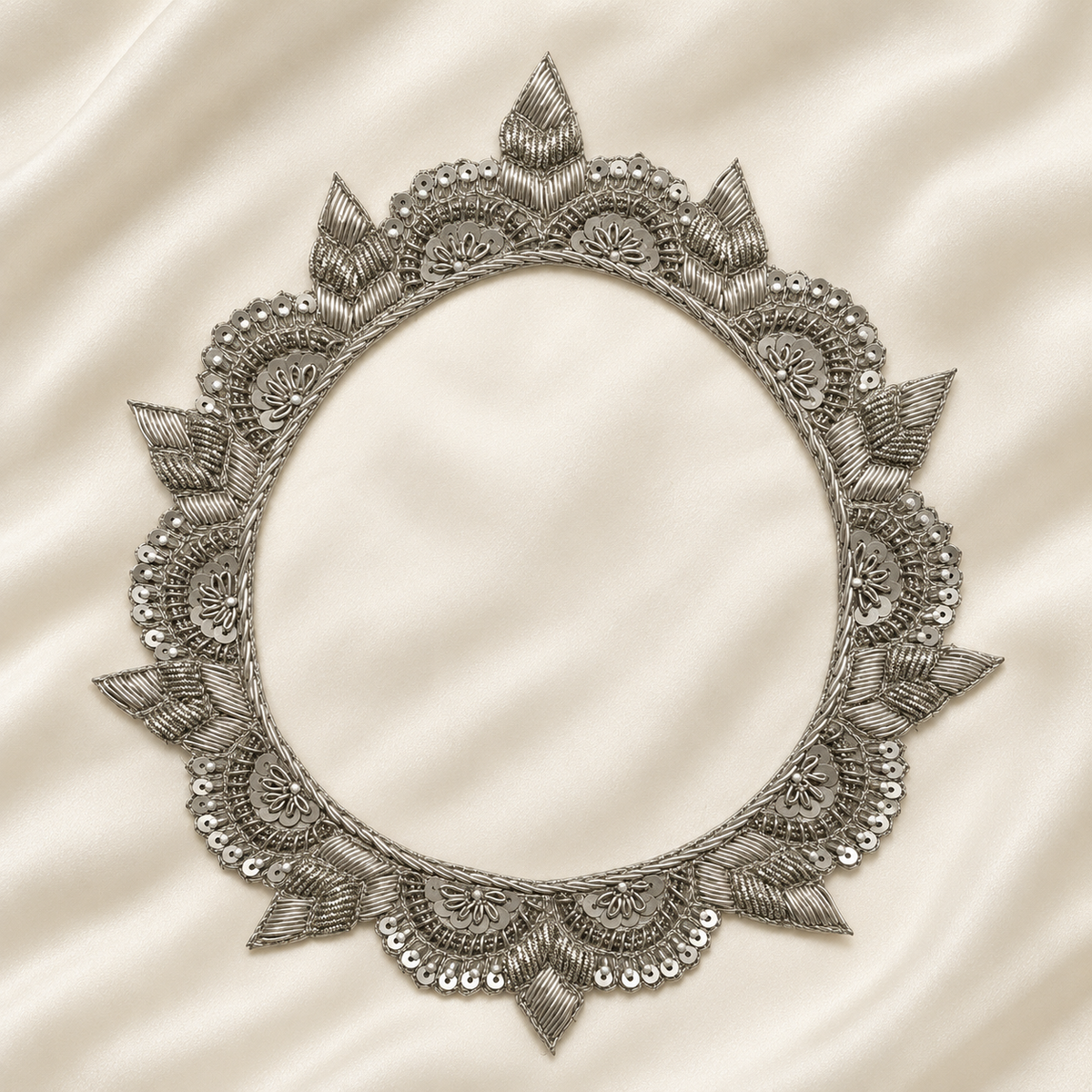 Scalloped Floral Sequin and Pearl Bead Embroidered Neckline Patch