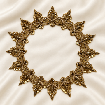 Layered Leaf Sequin and Metallic Cord Embroidered Neckline Patch