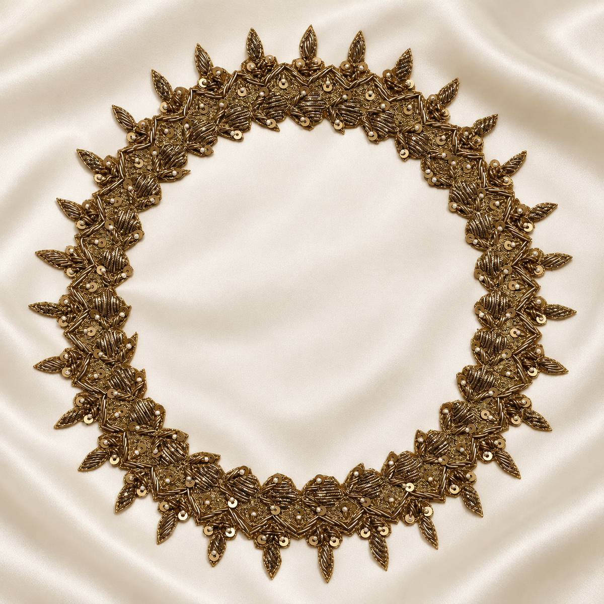 Layered Chevron Leaf Sequin and Pearl Bead Embroidered Neckline Pa