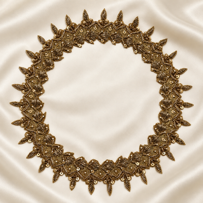 Layered Chevron Leaf Sequin and Pearl Bead Embroidered Neckline Pa