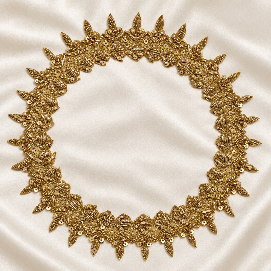 Layered Chevron Leaf Sequin and Pearl Bead Embroidered Neckline Pa