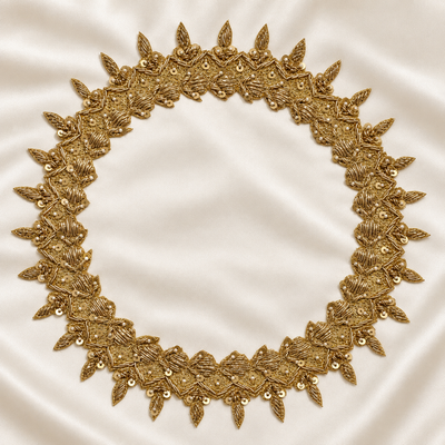 Layered Chevron Leaf Sequin and Pearl Bead Embroidered Neckline Pa hover image