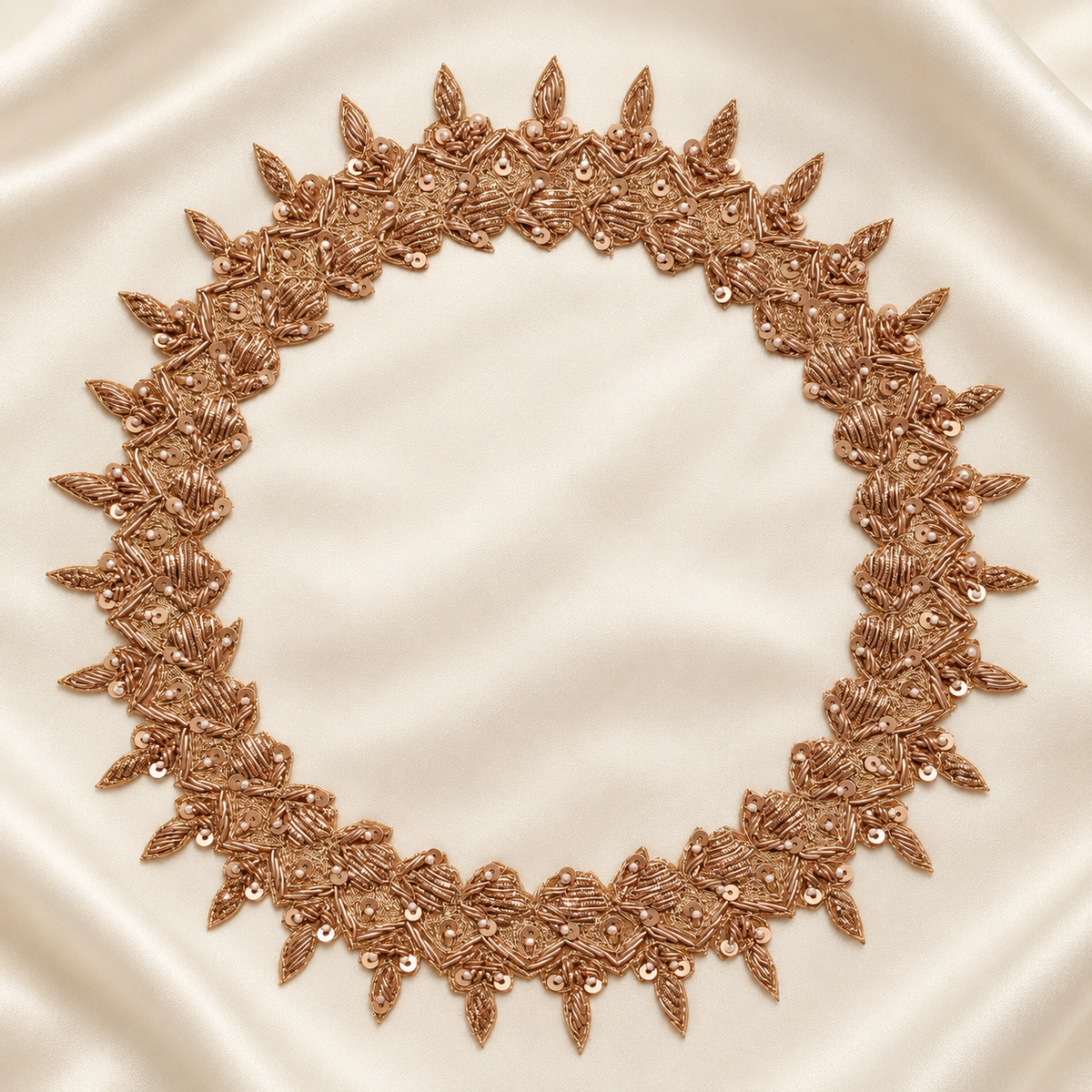 Layered Chevron Leaf Sequin and Pearl Bead Embroidered Neckline Pa