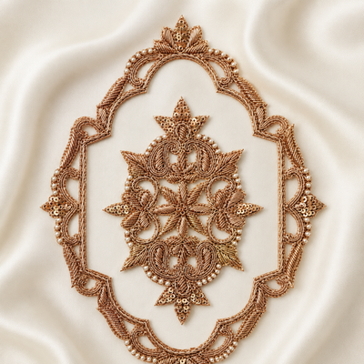 Floral Medallion Pearl and Sequin Embroidered Neckline Patch Set