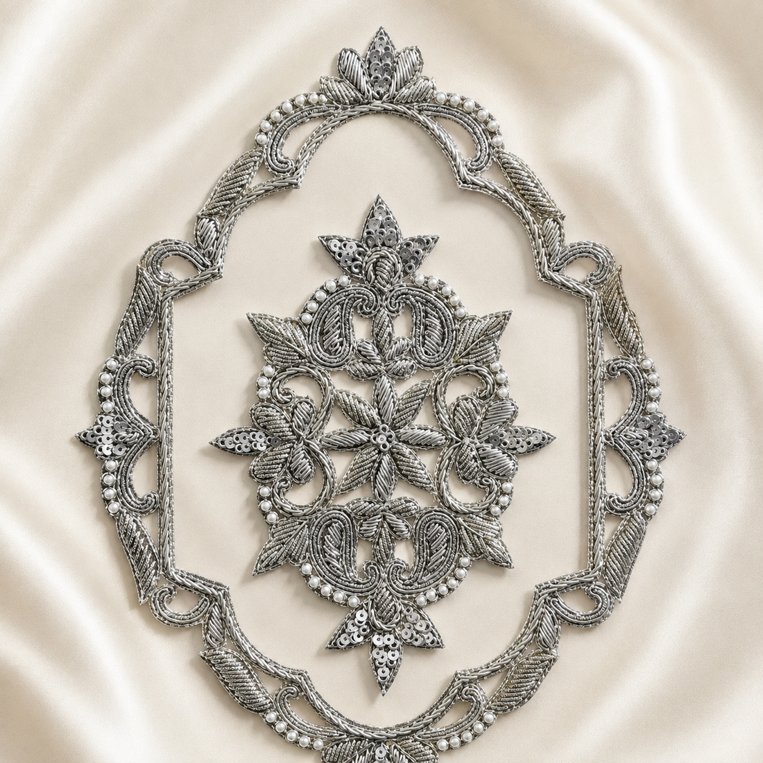 Floral Medallion Pearl and Sequin Embroidered Neckline Patch Set