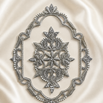 Floral Medallion Pearl and Sequin Embroidered Neckline Patch Set hover image