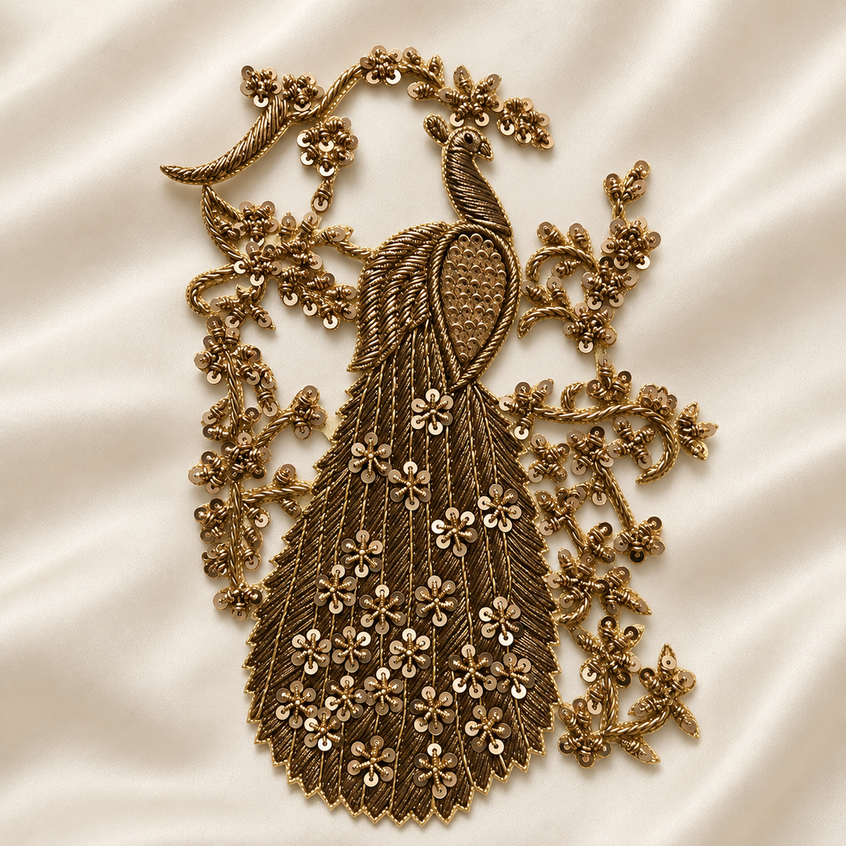Handcrafted Peacock Floral Vine Embroidered Designer Patch