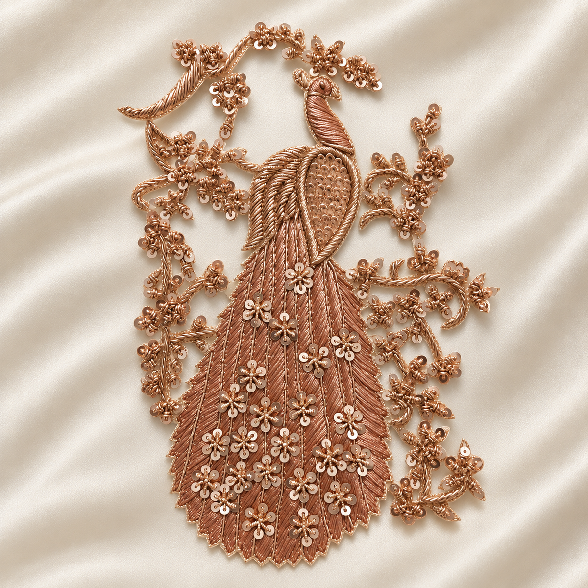 Handcrafted Peacock Floral Vine Embroidered Designer Patch