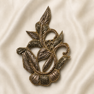 Floral Vine Sequin & Beaded Embroidered Appliqué Patch for Bridal & Designer Wear
