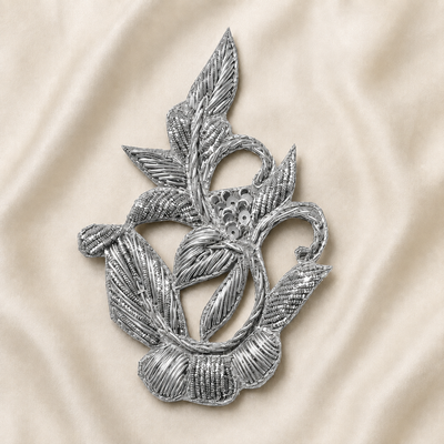 Floral Vine Sequin & Beaded Embroidered Appliqué Patch for Bridal & Designer Wear hover image