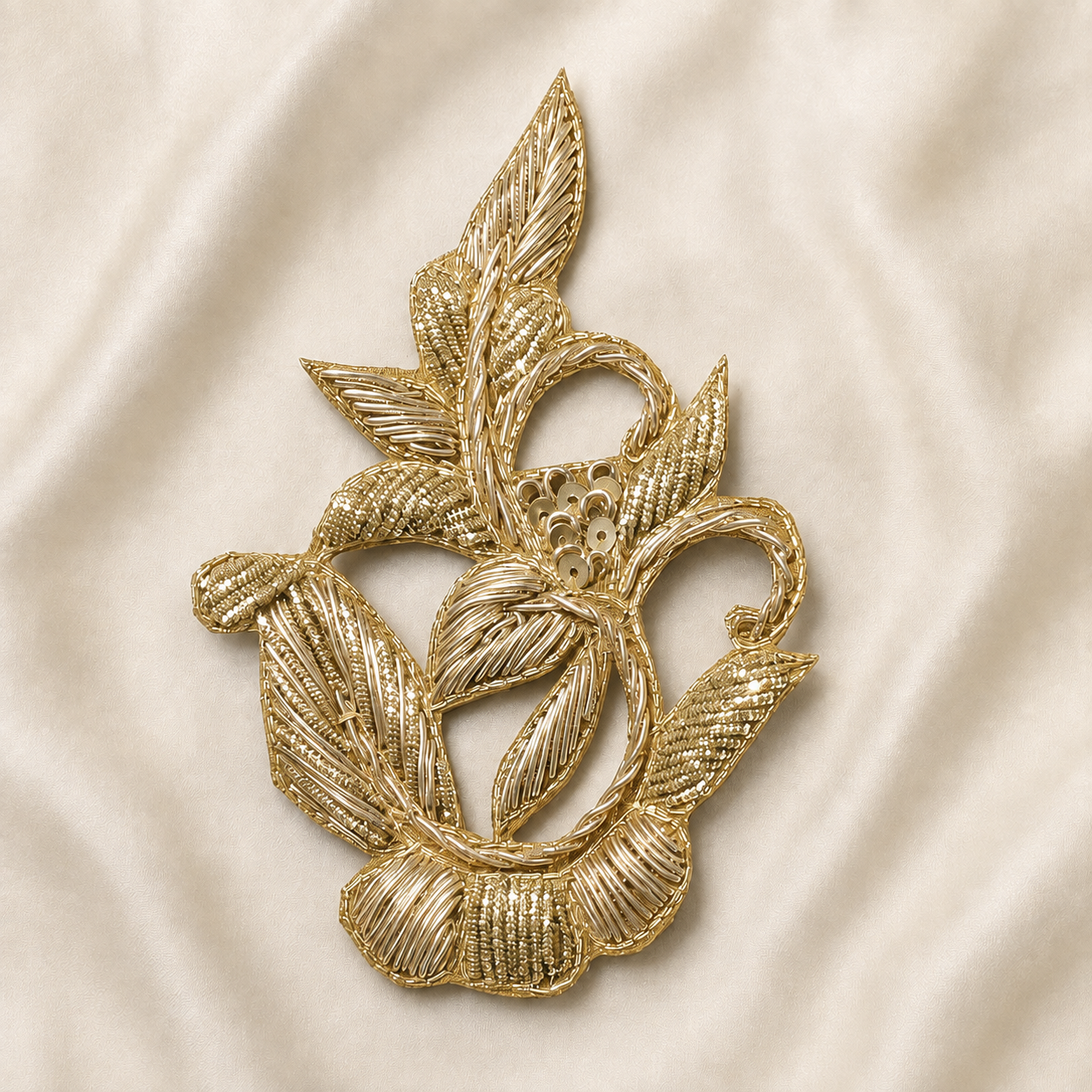 Floral Vine Sequin & Beaded Embroidered Appliqué Patch for Bridal & Designer Wear