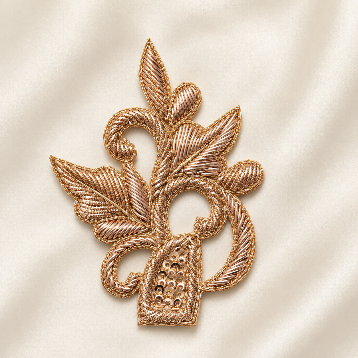 Floral Vine Metallic Handwork Appliqué Patch for Bridal & Designer Wear