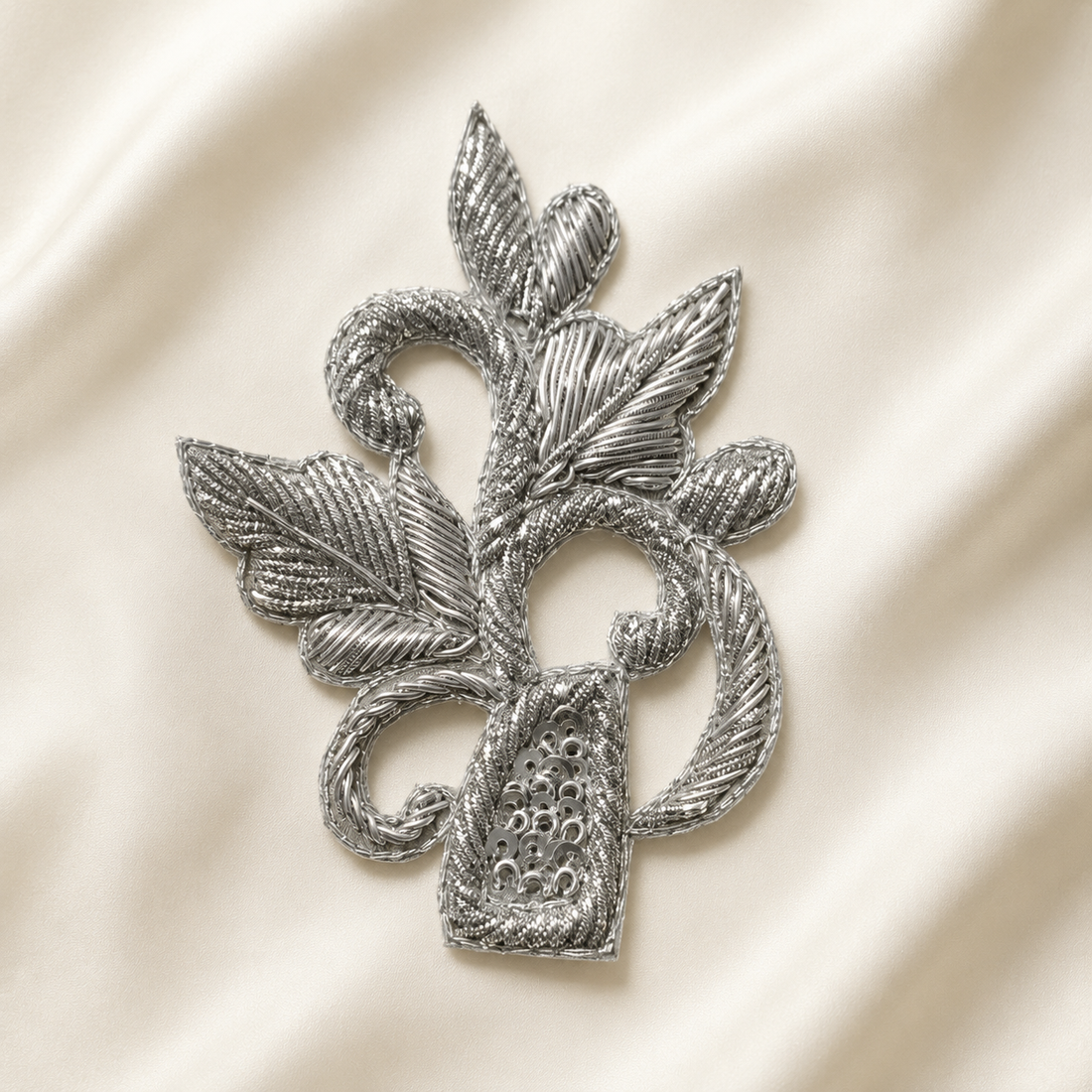 Floral Vine Metallic Handwork Appliqué Patch for Bridal & Designer Wear