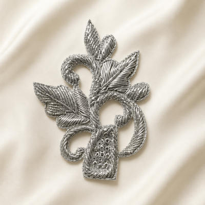 Floral Vine Metallic Handwork Appliqué Patch for Bridal & Designer Wear hover image