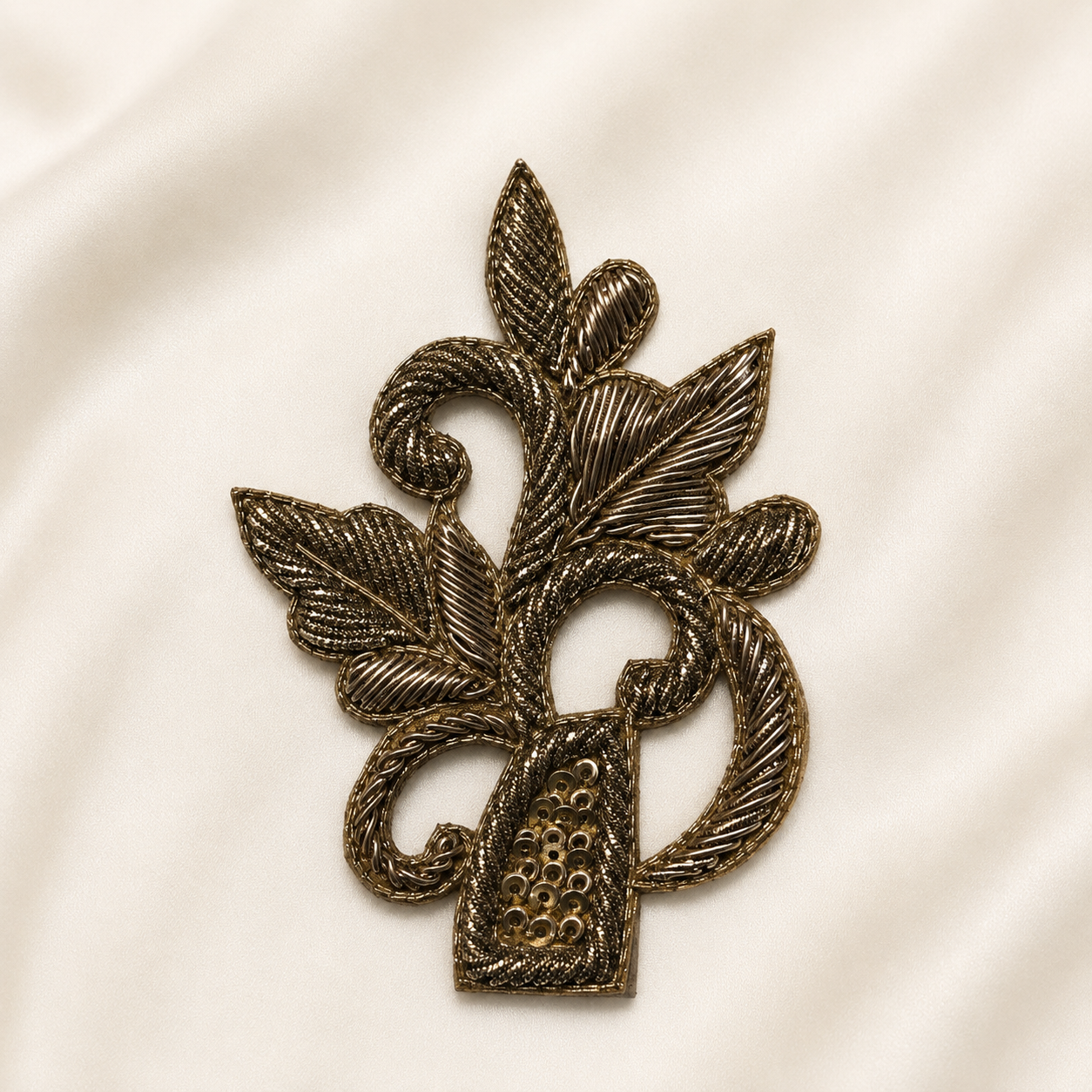Floral Vine Metallic Handwork Appliqué Patch for Bridal & Designer Wear