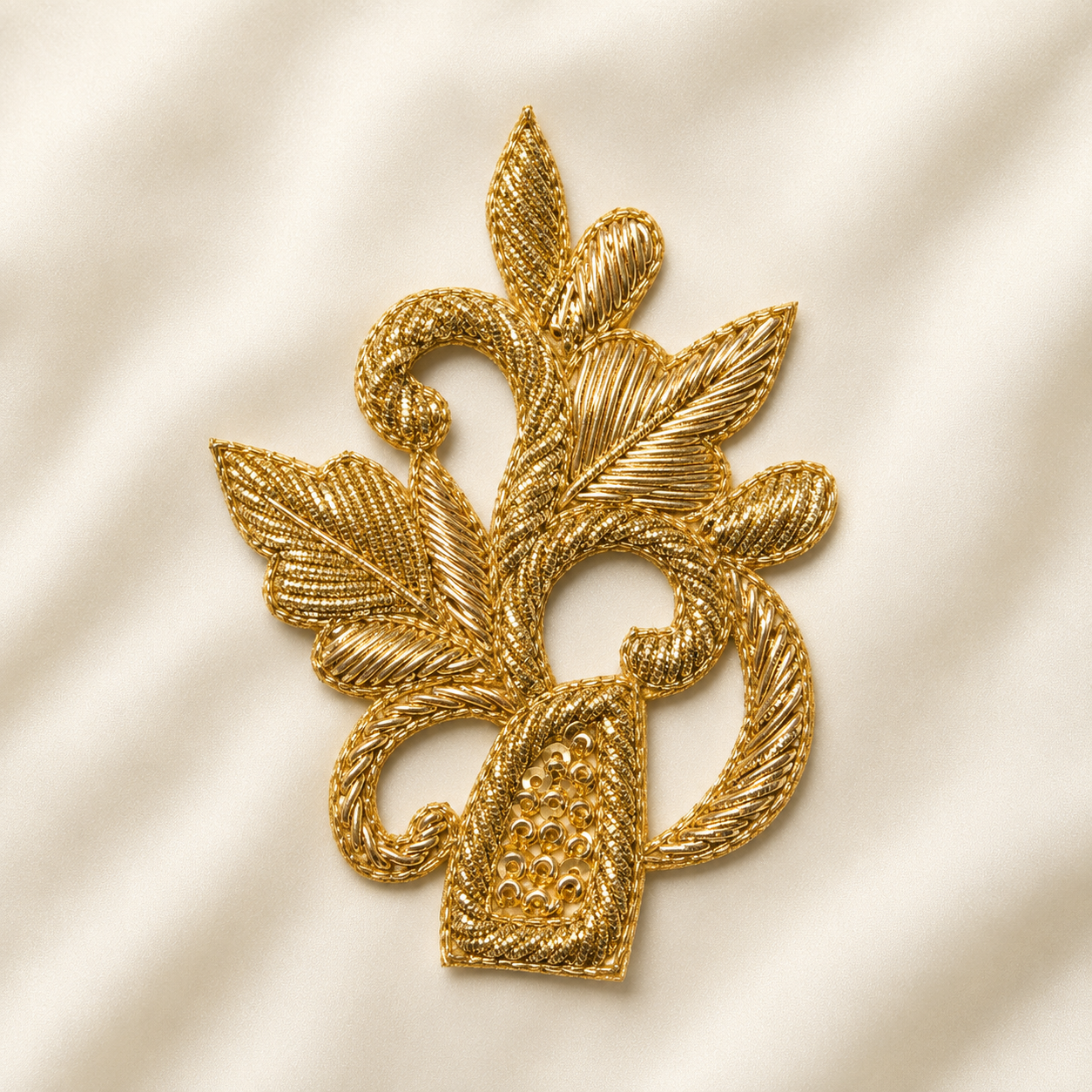 Floral Vine Metallic Handwork Appliqué Patch for Bridal & Designer Wear