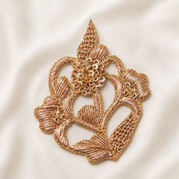 Floral Sequin & Metallic Handwork Appliqué Patch for Bridal & Designer Wear