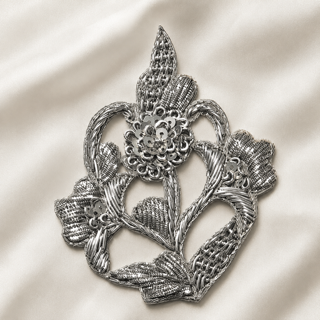 Floral Sequin & Metallic Handwork Appliqué Patch for Bridal & Designer Wear