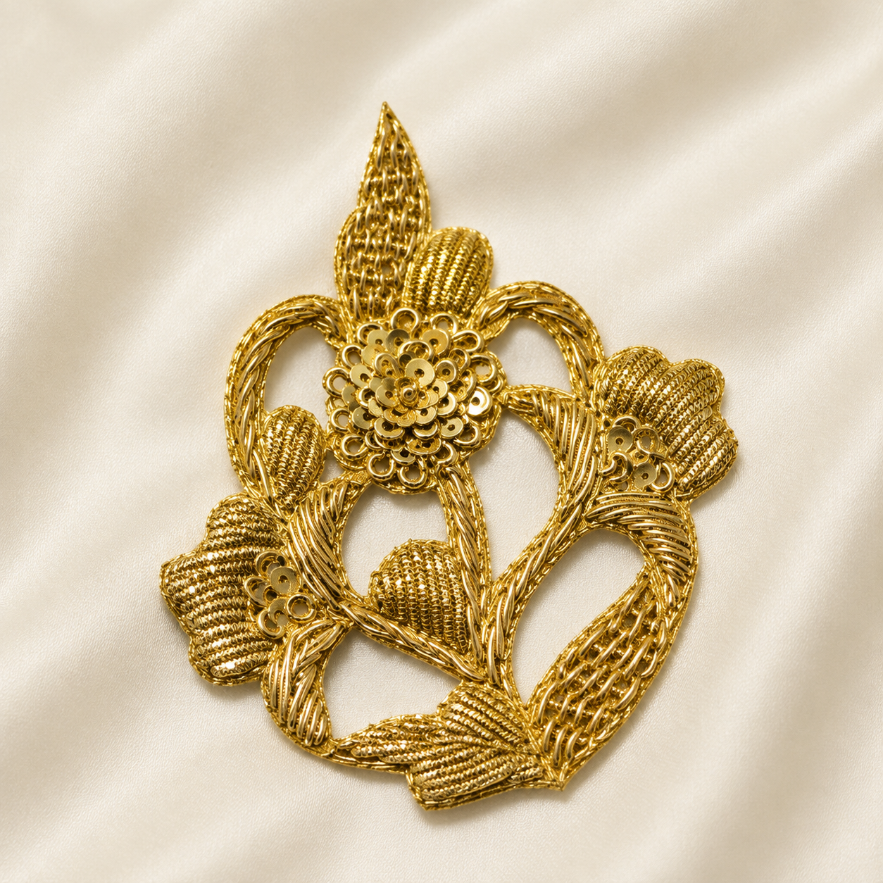 Floral Sequin & Metallic Handwork Appliqué Patch for Bridal & Designer Wear